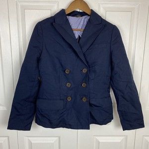 Brooks Brothers 346 Size 2 Linen Blazer Jacket Double Breasted Nautical Navy Blu
